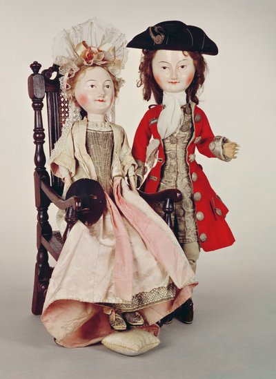 Lord en Lady Clapham, houten poppen gemaakt in de William en Mary periode, eind 17e eeuw, c.1680s door English School